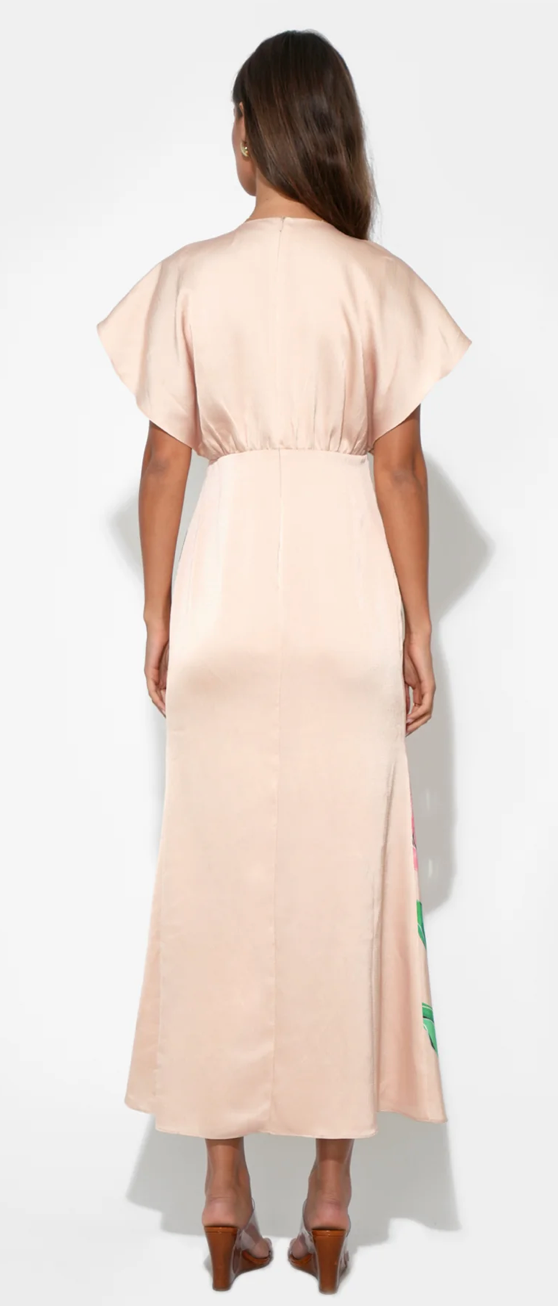 Madelyn Flutter Sleeve Large Floral Midi Dress in Floral Print