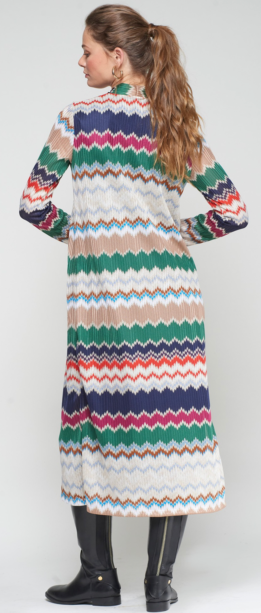 Green Herringbone Lurex Jacquard Dress