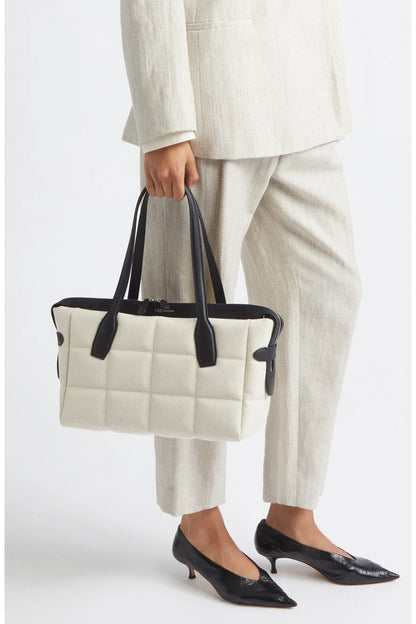 Tela Small Tote in Natural Canvas Black