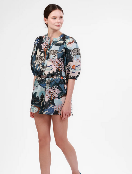 Las Sureñas Balloon Shirt in Blue Leopard