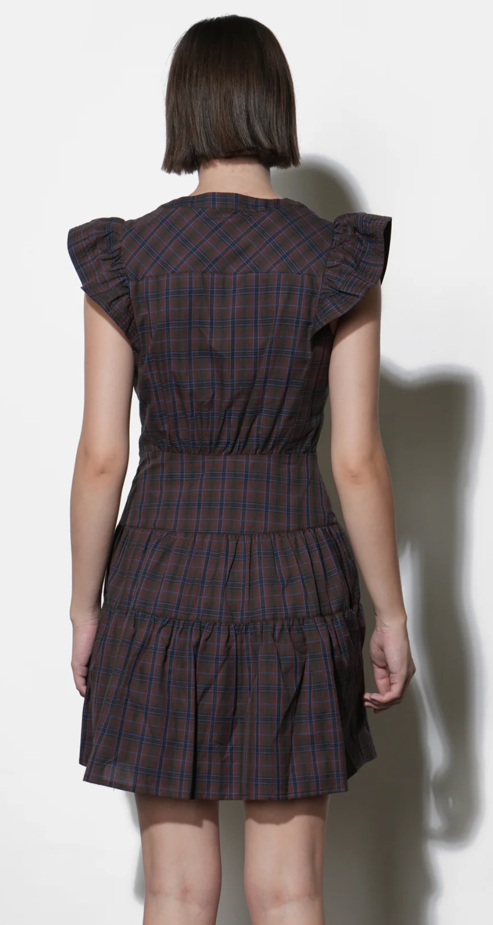 Marlo Plaid Ruffle Sleeve Mini Dress