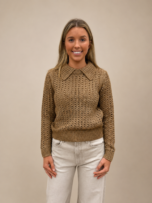 Textured Polo Sweater in Hazelnut