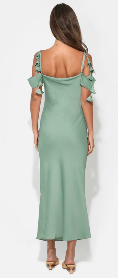 Alana Off The Shoulder Cowl Neck Dress in Sea Jade