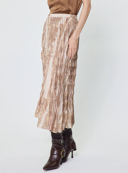 Pleated Midi Skirt in Blush Pink Multi