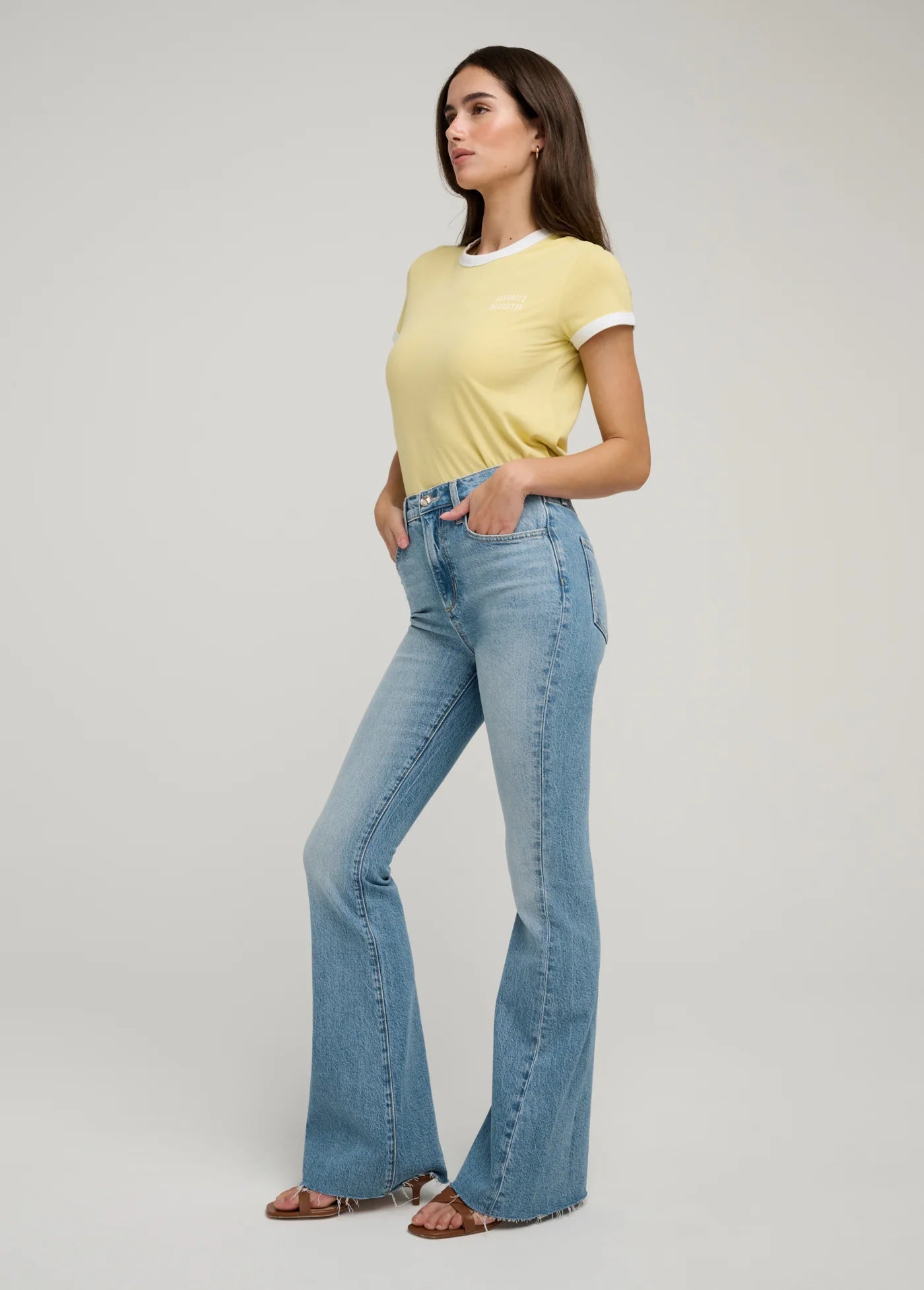 The Cropped Favorite Daughter Ringer Tee in Golden Off White