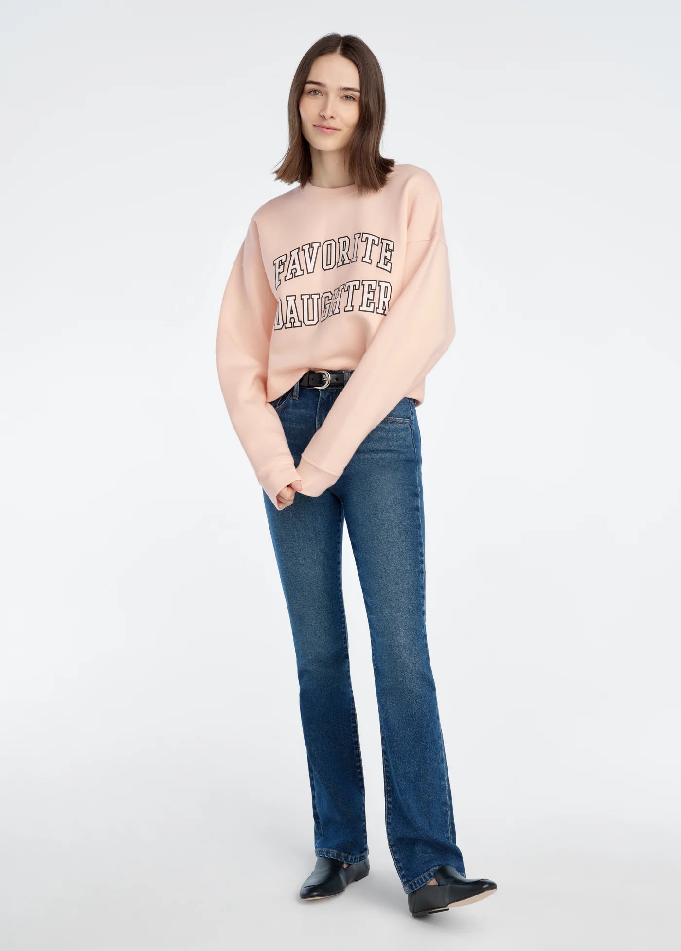 The Cropped Collegiate Sweatshirt in Pale Pink White