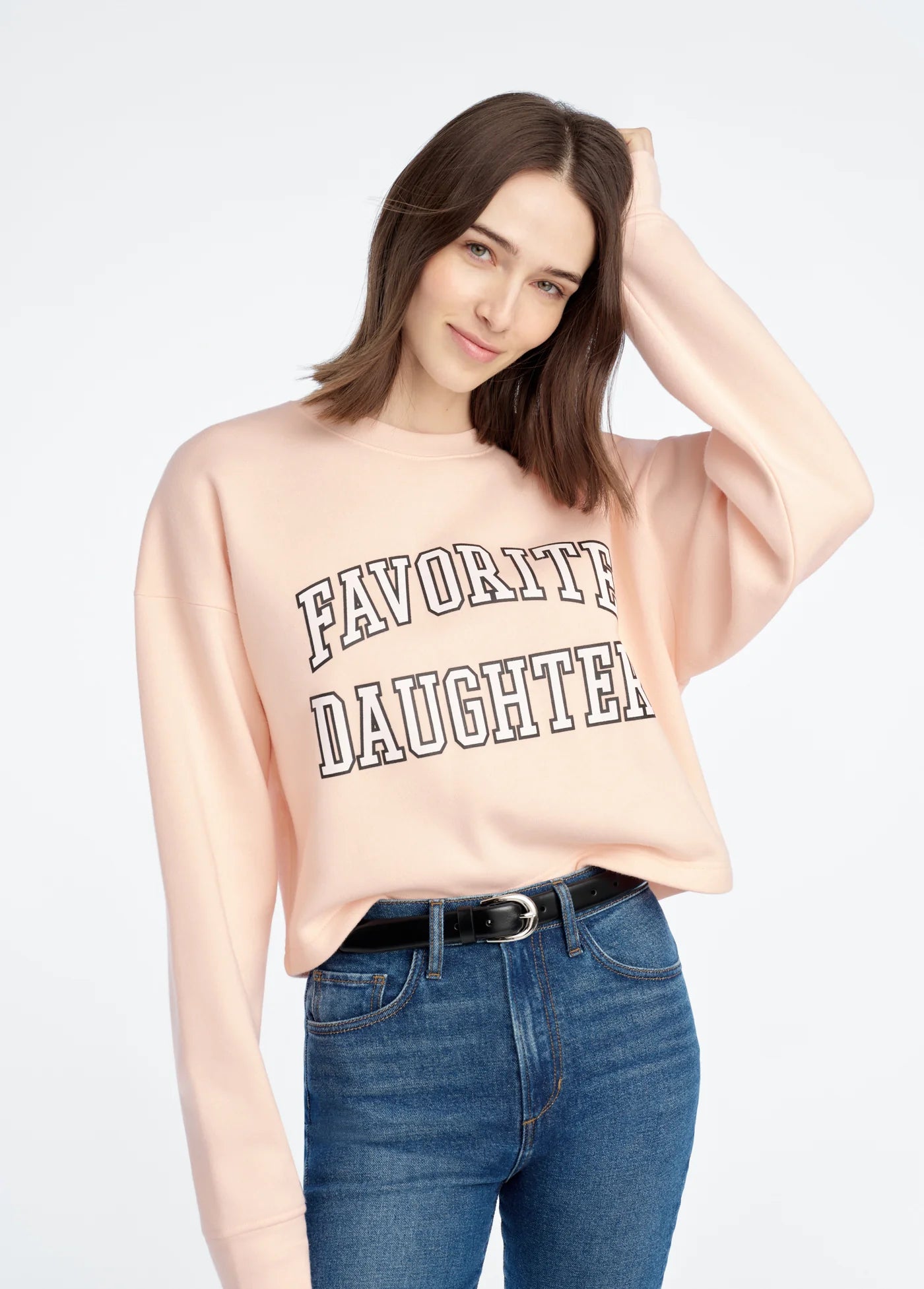 The Cropped Collegiate Sweatshirt in Pale Pink White