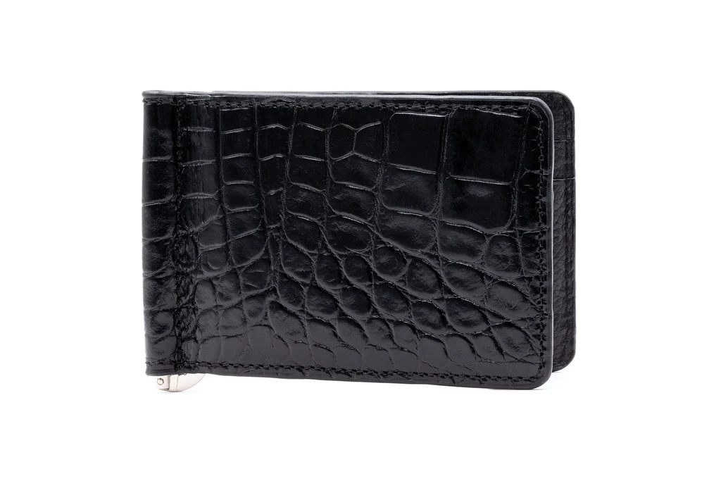 Anthony Alligator Grain Credit Card Money Clip- Black