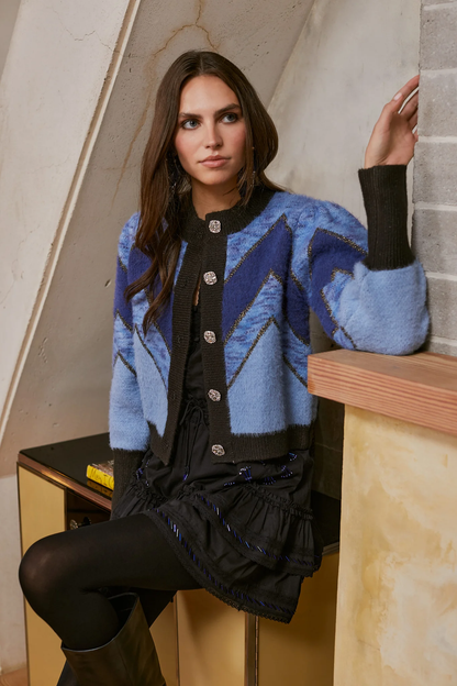 Fuzzy Chevron Cardigan