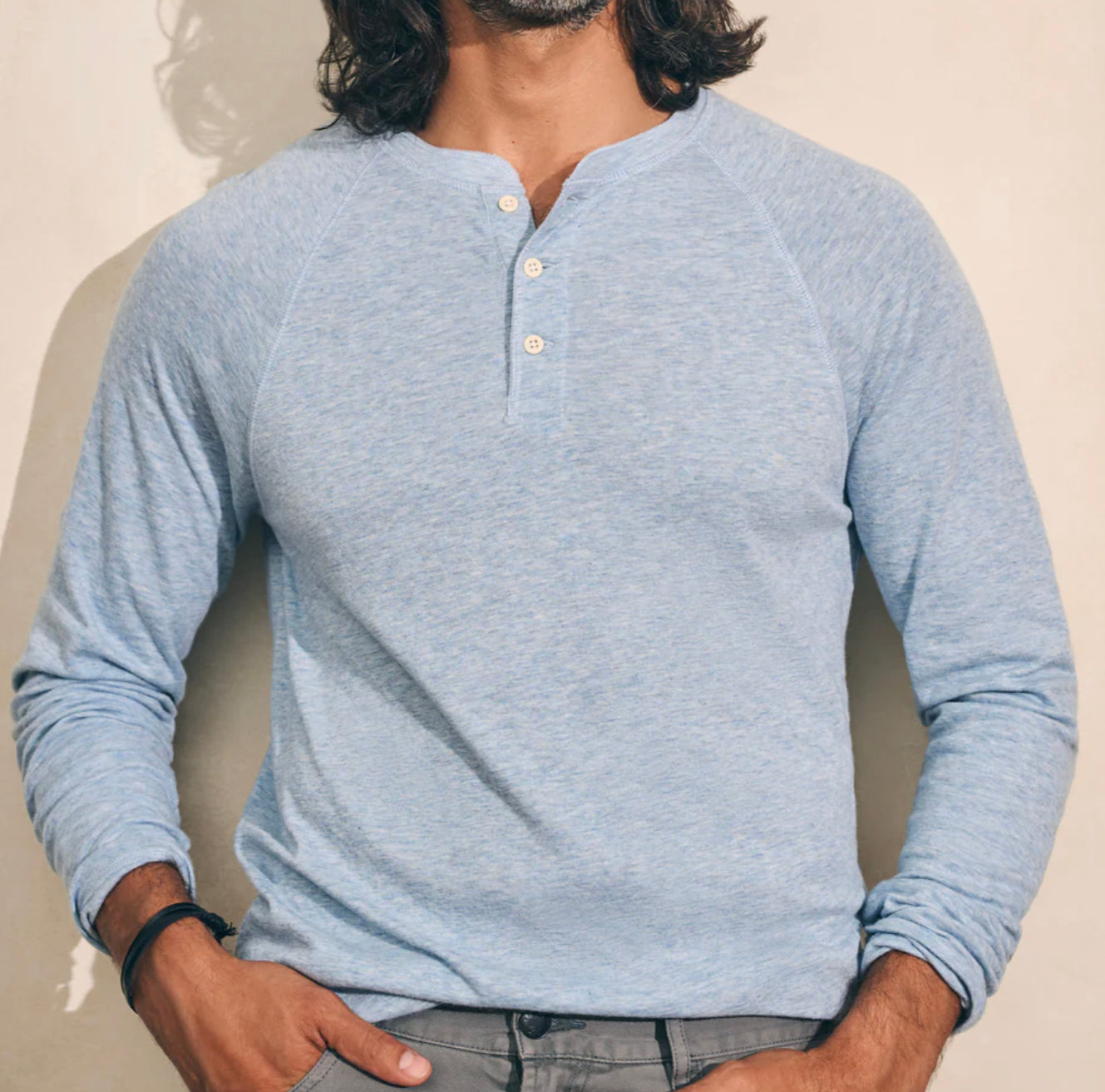 Chemise Homme Coton Henley Manches Longues Chemise Homme Coton Henley Manches Longues